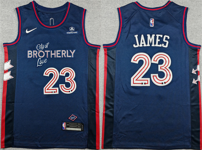 Men's Philadelphia 76ers #23 LeBron James Navy 2023-24 City Edition With Patch Stitched Jersey